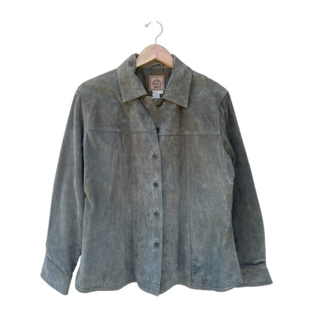 A.M. I. Vintage Women's Green Leather Shacket Button Down Shirt Sz Large